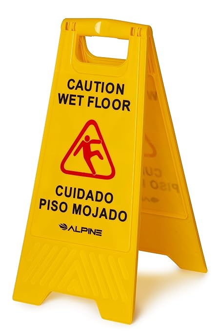 Alpine Caution Wet Floor Sign, 24 Inch High Visibility Yellow Slippery When Wet by Alpine