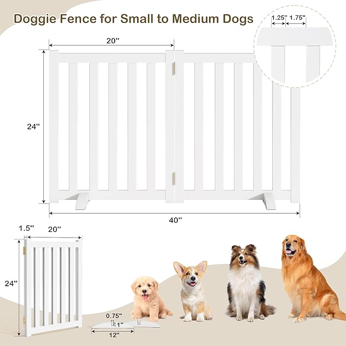 24" Height Tall Freestanding Pet Gate, Solid Wood Folding Safety Fence Wooden - Image 3