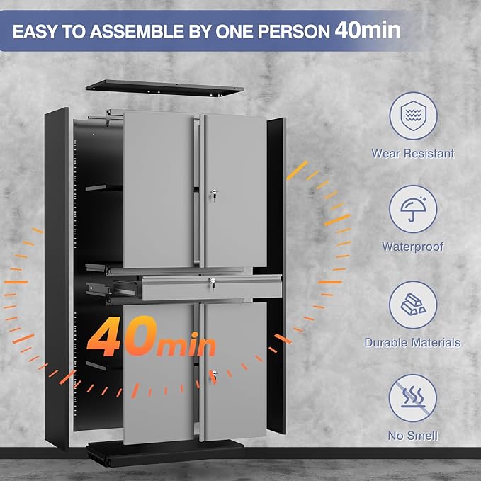 Metal Storage Cabinet with with Drawer, Garage Storage Cabinet with Locking - Image 6