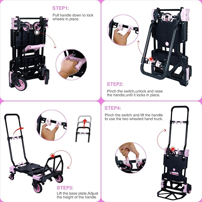 JJSMKCH 2 in 1 Folding Hand Truck, 330LB Capacity Hand Truck Foldable, Dolly - Image 5