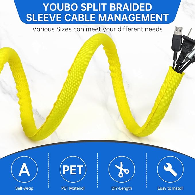 Split Braided Cable Sleeve，Flexible Wire Loom Tubing, Automotive Cord Protector - Image 2
