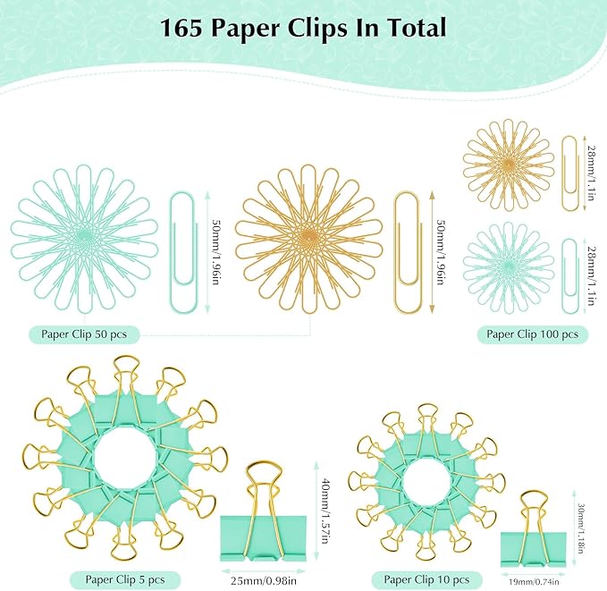 Cute Paper Clips Binder Clips Combo Set, 165 Psc, Cute Office Supplies Set - Image 7