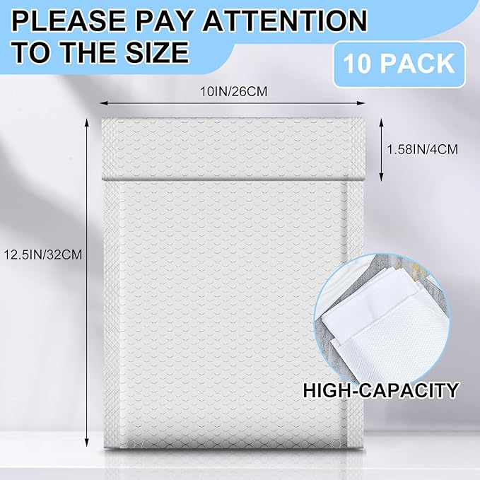 Ireer 10 Pack Extra Large 10 x 13" Bubble Mailers Poly Padded Envelopes - Image 2