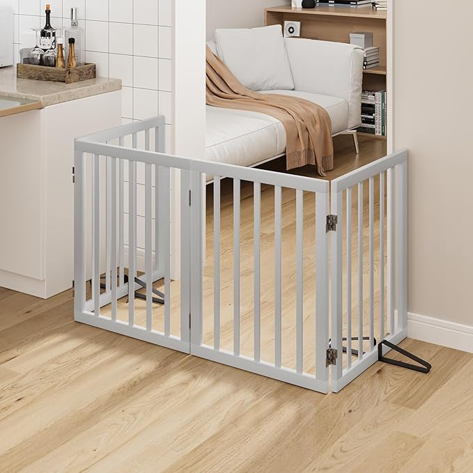Wooden Dog Gate Freestanding Foldable Pet Gate 4 Panel Fully Assembled Dog Gates - Image 3