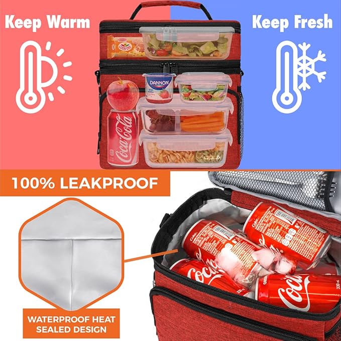 opux Insulated Lunch Bag for Men Women, Large Dual Compartment Cooler Bag - Image 4