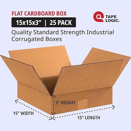 TAPE LOGIC 15 x 15 x 3 Corrugated Cardboard Boxes, Flat 15"L x 15"W x 3"H - Image 2