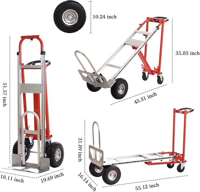 3-in-1 Industrial Aluminum Dolly Hand Truck, Convertible Hand Truck Dolly - Image 2