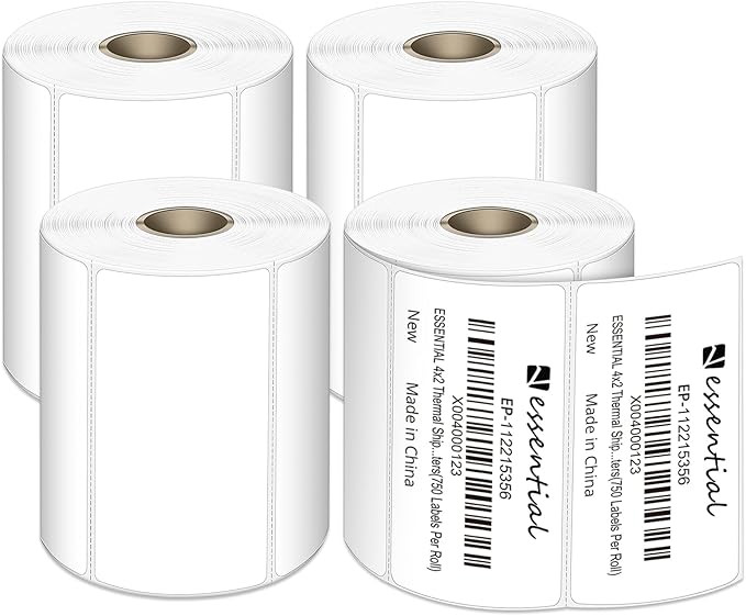 4"X2" Direct Thermal Barcode Labels, Shipping Labels, 750 Tags of Roll by ESSENTIAL