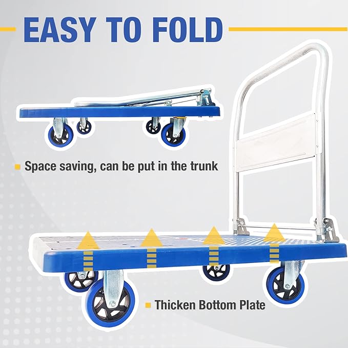 Foldable Push Cart Dolly 660 lbs, Capacity Heavy Duty Moving Platform Trucks - Image 4