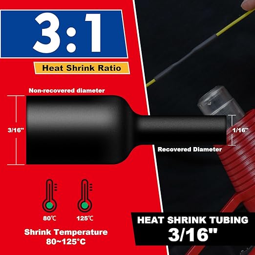 3/16" Heat Shrink Tubing, 65FT Marine Grade 3:1 Shrink Ratio Shrink Tubing - Image 2