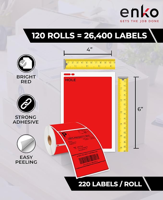 enKo Compatible Red Zebra 4x6 Label/Dymo Labels 1744907 - Image 3