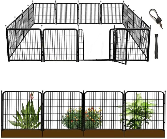 Tall Garden Fence with Gate 48 in×27 in 12 Panels Total 26.6 Ft, Garden Fencing by Getlaygardenfence