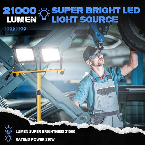 21000 Lumen Work Lights with Stand, 3 Adjustable Head LED Work Light, with - Image 2