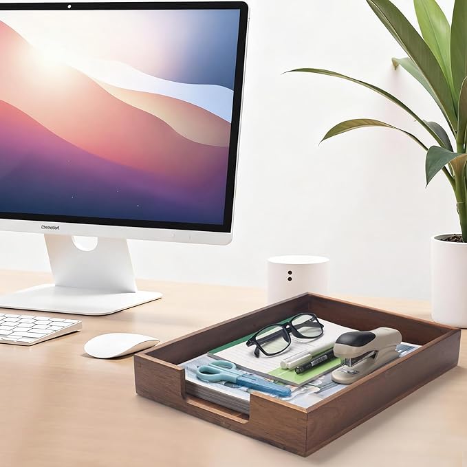 Wood Letter Tray, Acacia Wood Desk Tray, Wooden Desktop Organizer - Image 4
