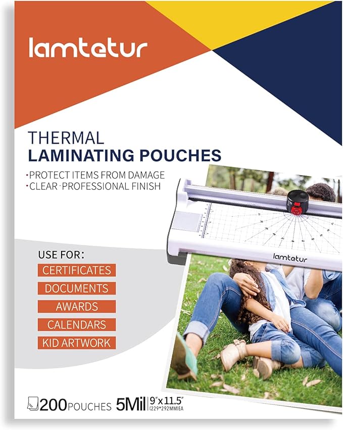 Thermal Laminating Pouches 9"x11.5" Inches, Holds 8.5 x 11 Inch Sheets by Lamtetur