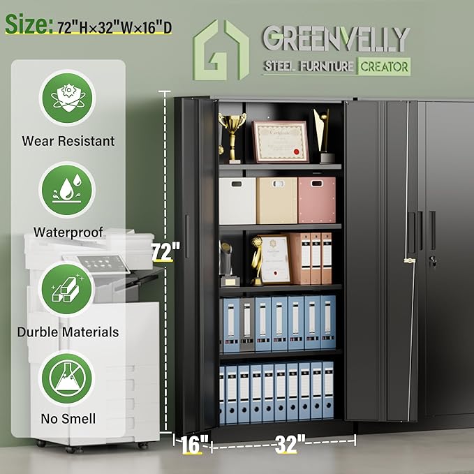 Greenvelly Metal Storage Cabinet, Metal Cabinet - Image 2