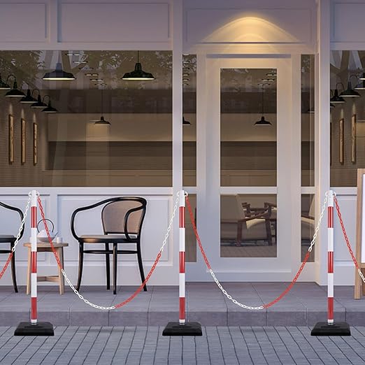 4 Pack Red White Portable Work Zone Chain Post Set, Premium Crowd Control - Image 9
