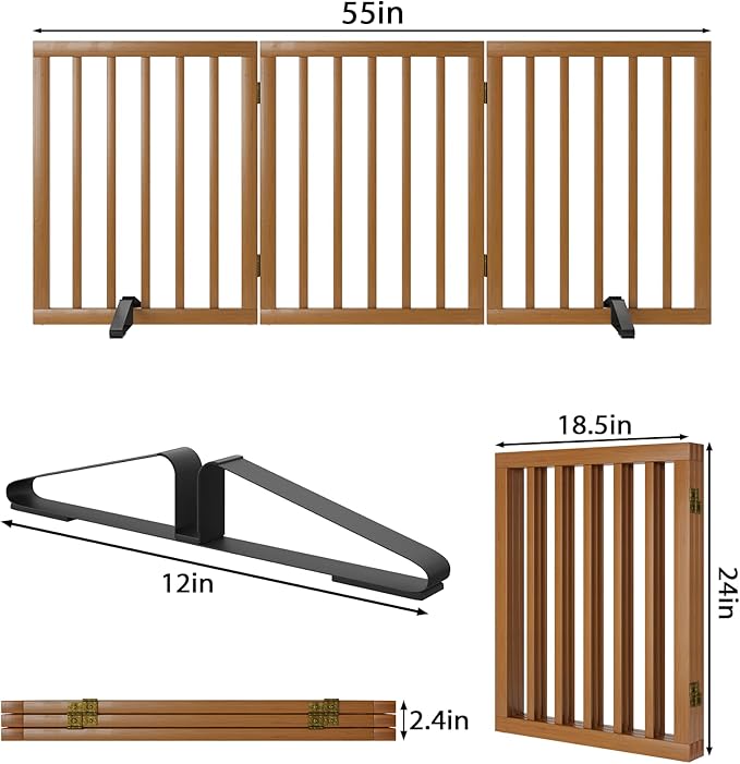 Freestanding Pet Gate Foldable Dog Gate Walnut Bamboo Dog Gates - Image 6