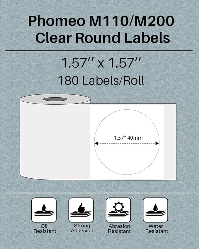 Phomemo Clear Circle Label for M110/M221/M220/M210/M200-1.57"x 1.57" - Image 2