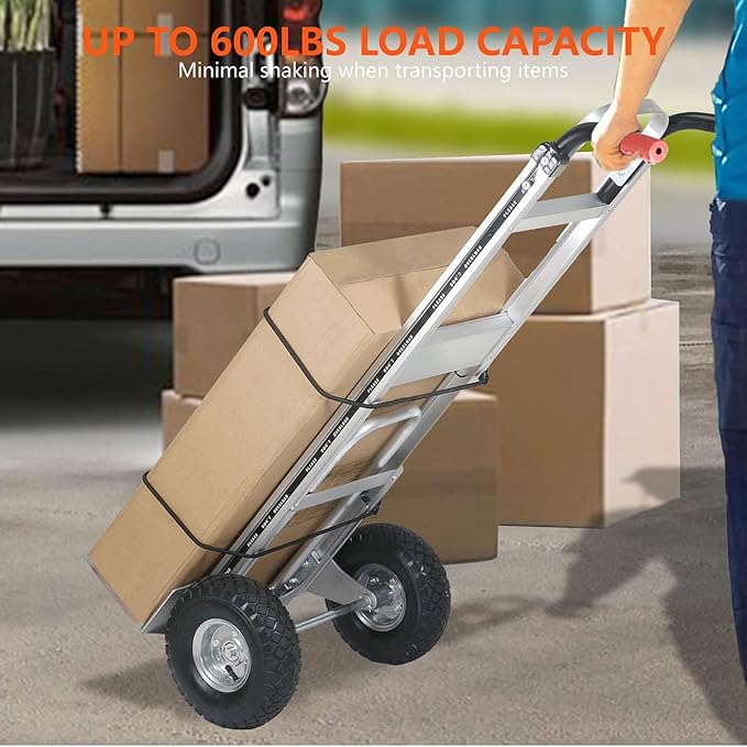 Aluminum Hand Truck 600 LBS Capacity, Handle Heavy Duty Industrial Dolly - Image 6