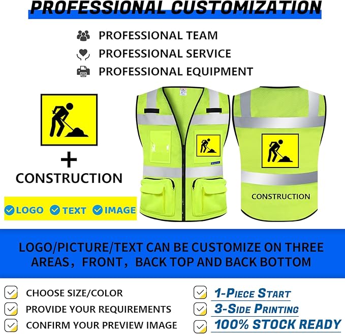 BeautyWill Custom Logo 5 Pack Safety Vest Mesh High Visibility Reflective Vest - Image 4