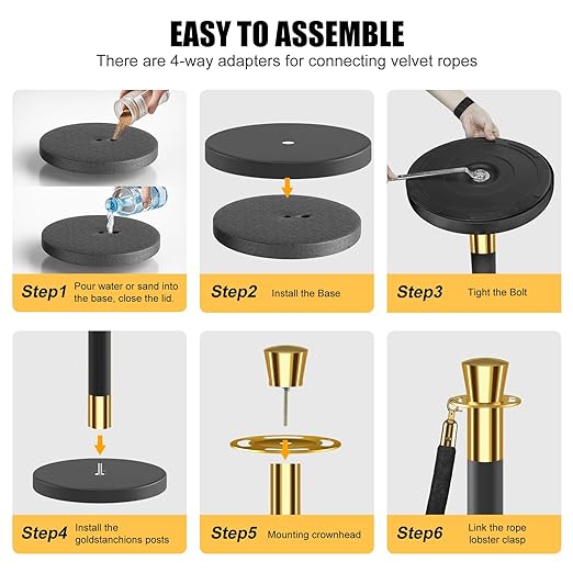 kaiyomi 8Pcs Stanchions with Black Velvet Ropes Set, 5 Feet Velvet Ropes and - Image 5
