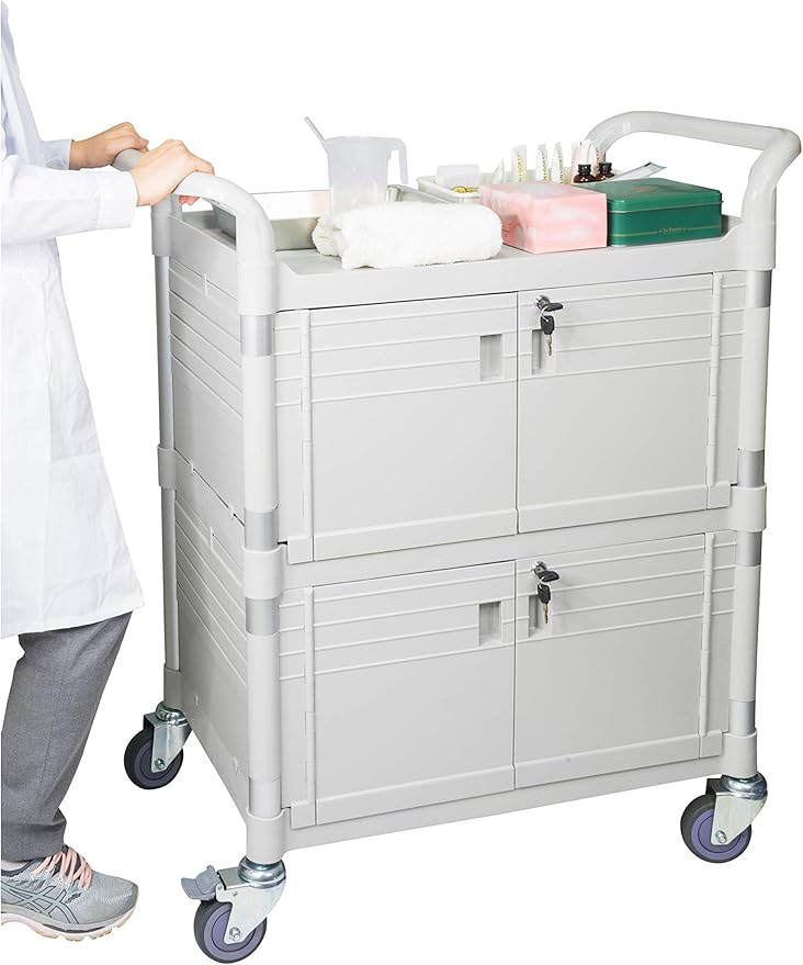 JaboEquip Large Lockable Medical Cart 3 Shelf Hospital Cart Overall Size - Image 2
