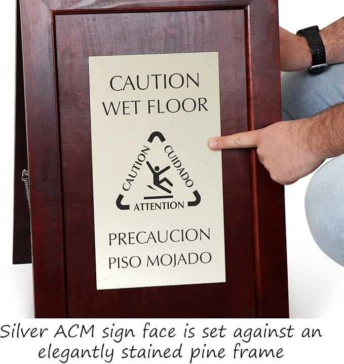SmartSign Premium Bilingual 'Caution Wet Floor' Wooden A-Frame Standing Floor - Image 2