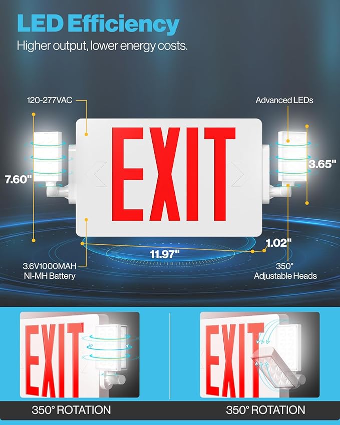 Sunco 12 Pack Exit Signs With Emergency Lights, Two Adjustable LED Lights With - Image 5
