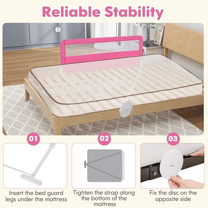 BABY JOY Bed Rails for Toddlers, Swing Down Bed Guard w/Safety Straps, Folding - Image 8