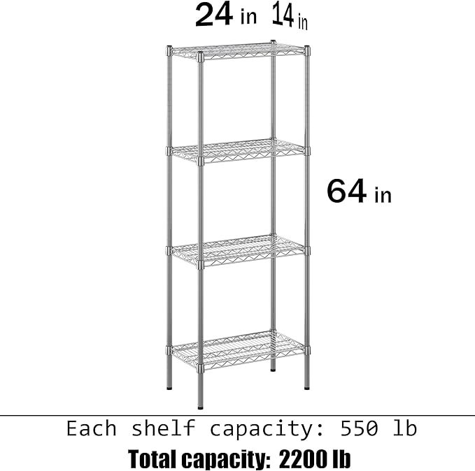 14" Deep x 24" Wide x 64" Height Wire Shelving Kit | 4-Tier | NSF Commercial - Image 3