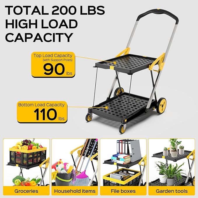 Collapsible Shopping Cart with Wheels, 200 lbs Capacity Grocery Cart on Wheels - Image 5