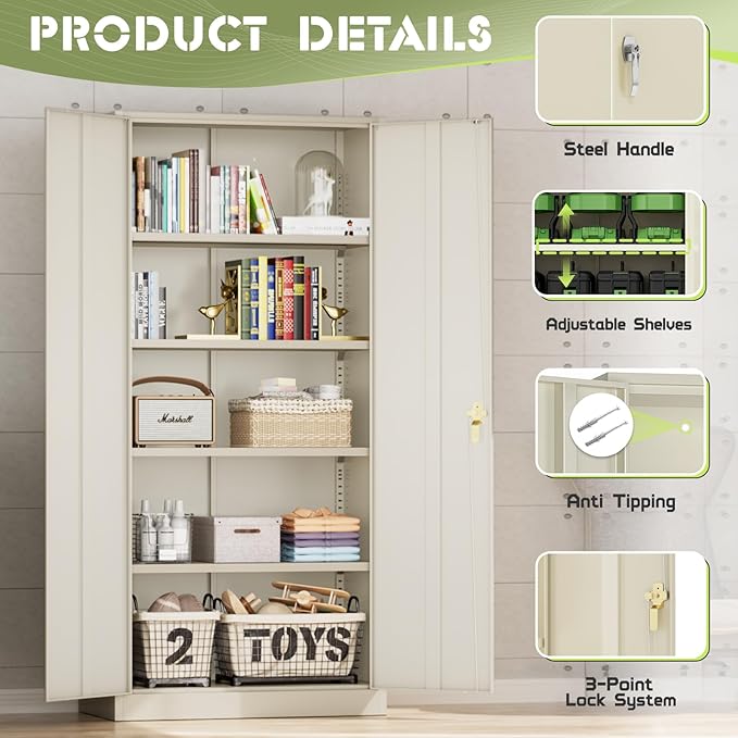 Crownland 72" Metal Storage Cabinet, Lockable Garage Storage Cabinets, High - Image 4
