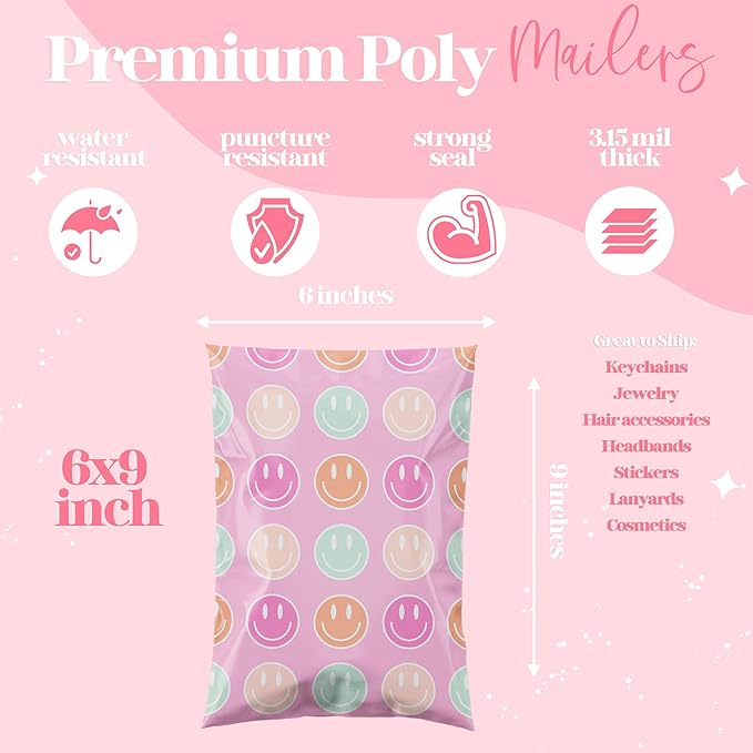 6x9 Designer Poly Mailer 100 Pack Heavy Duty Waterproof Self Seal Shipping Bags - Image 3