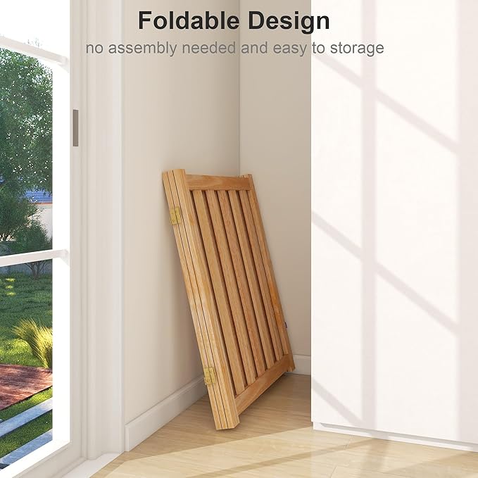 Freestanding Pet Gate, Solid Wood Folding Safety Fence Wooden Dog Gate - Image 5