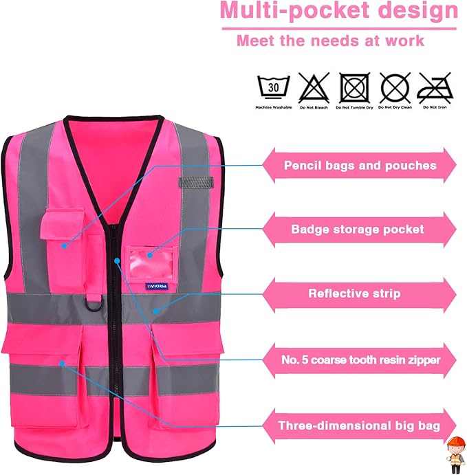 A-SAFETY XSmall Pink High Visibility Vest, Reflective Safety Vest Workwear 7 - Image 3