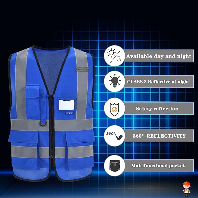 A-SAFETY Blue Safety Vest Reflective Work Vest, Hi Vis Bright Neon Color - Image 4
