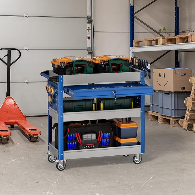3 Tier Rolling Tool Cart on Wheels, Heavy Duty Industrial Utility Cart Service - Image 6
