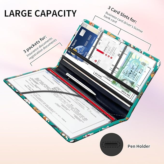 Premium Car Registration and Insurance Card Holder, Cute PU Leather Car - Image 4