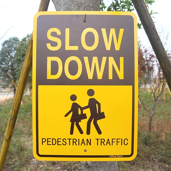 Joffreg Slow Down Pedestrian Traffic Sign, 17 x12 Inches, Reflective Aluminum - Image 2