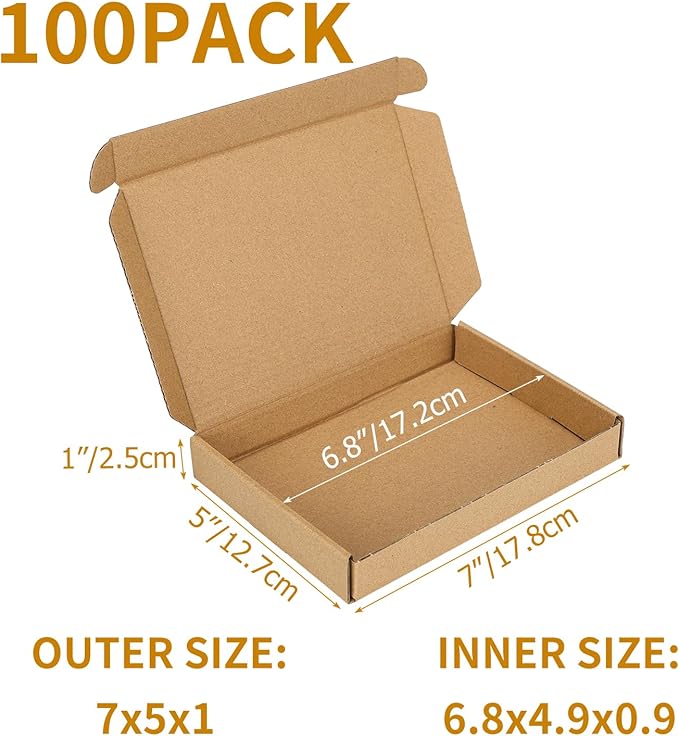 PHAREGE 7x5x1 Inch Shipping Boxes 100 Pack Brown, Tab Lock Tuck Top Mailer Boxes - Image 2