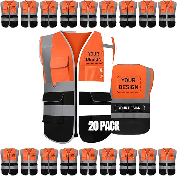 BeautyWill 10/20 Pack Custom Logo Safety Vest, Bulk High Visibility Class 2 by BeautyWill