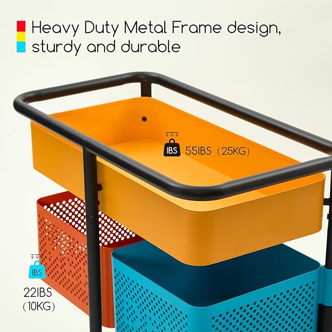 MEEDEN 3 Tier Rolling Utility Cart: Metal Heavy Duty Storage Cart Organizer - Image 3