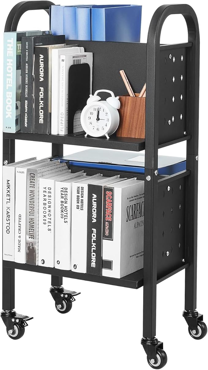 VEVOR Rolling Library Book Cart, 150 lbs Capacity, 17.7 x 13.0 x 34.6-Inch - Image 9