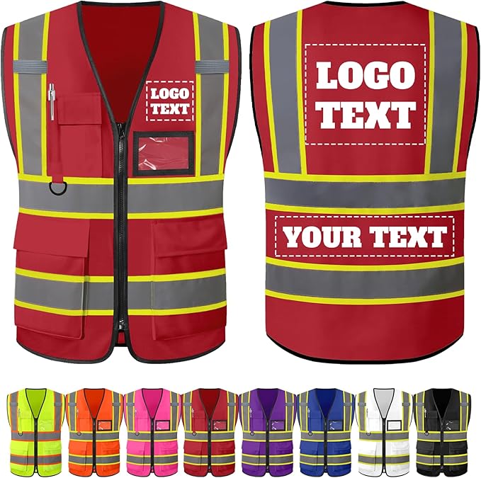 Custom Safety Vest with Logo Personalized High Visibility Vest Reflective by PFTPOW