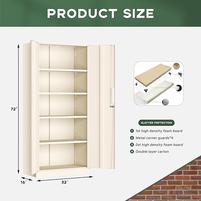 Greenvelly Metal Storage Cabinet, Lockable Steel Cabinet - Image 3