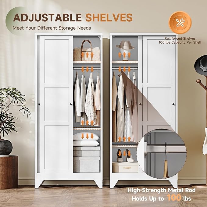 Letaya Metal Wardrobe Cabinets, Large Coat Closet Cabinet - Image 7