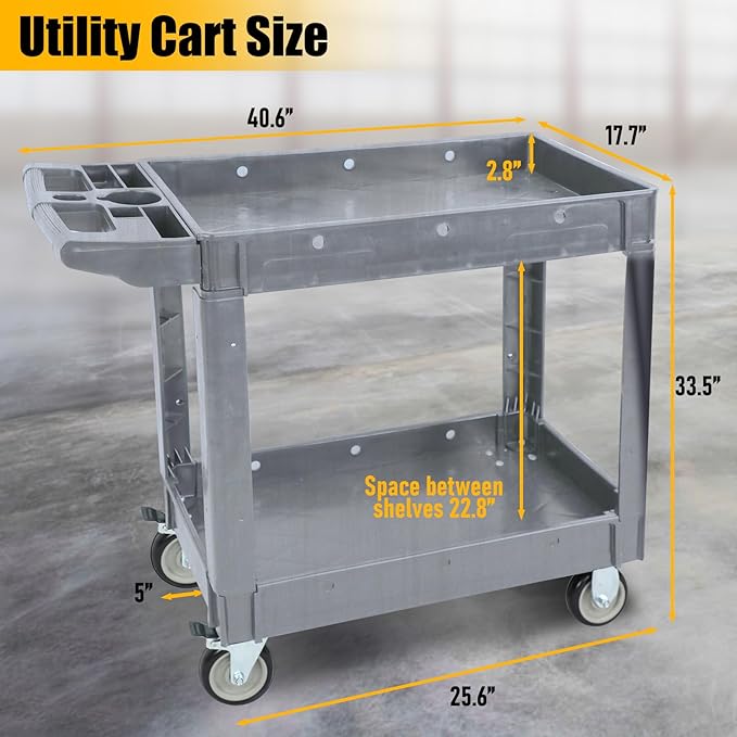 Utility Rolling Tool Cart, 40 x 17-Inch Plastic Rolling Carts, Huge Storage - Image 3