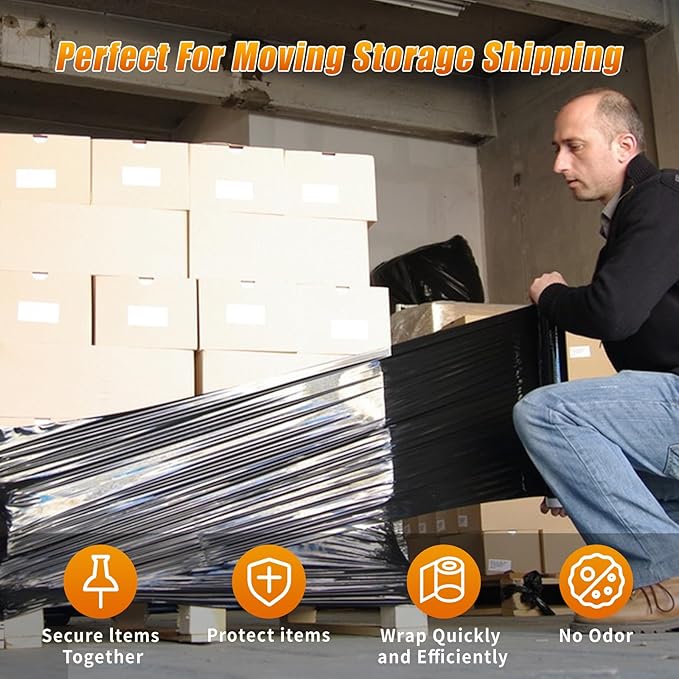 Black Stretch Film Shrink Wrap for Moving Supplies x 1000ft, Industrial - Image 6