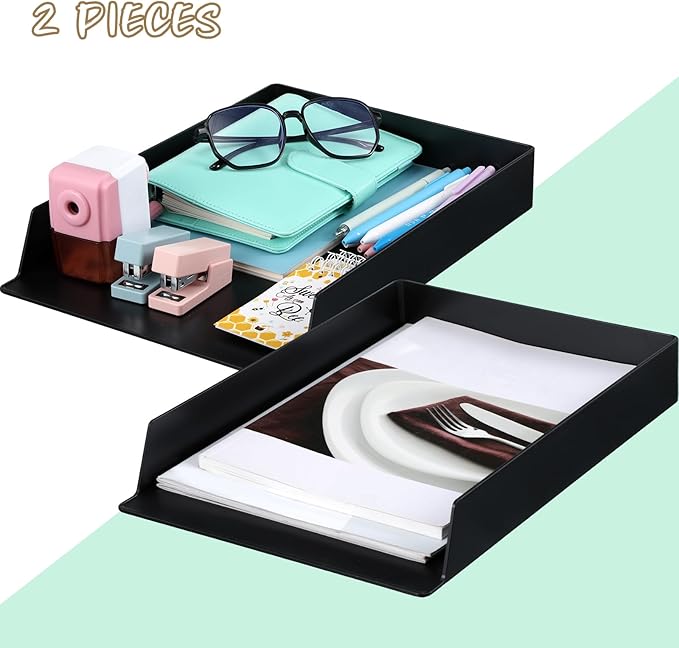 Wenqik 2 Pcs Stackable Paper Trays Rectangular Plastic Desk Holder Desktop - Image 2